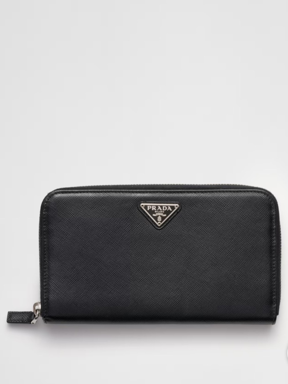 Prada Black Saffiano Zip-Around Card Holder Wallet with Gold Logo